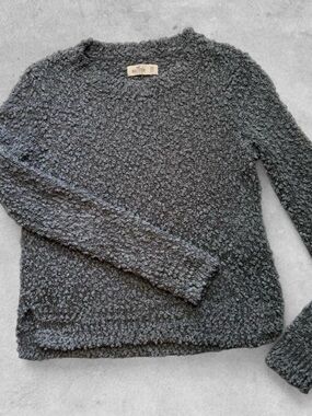 Hollister Sweater Women gray silver Knit Cropped Chenille Pullover XS
